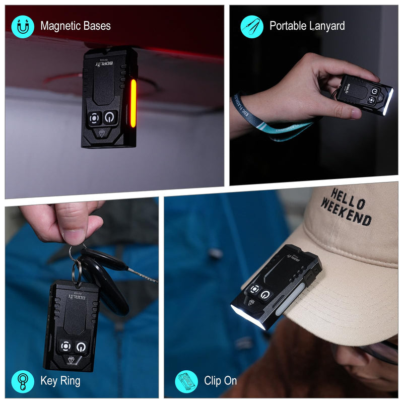 BORUIT EV15S Small Flashlights Powerful 1000 Lumens Bright, USB C Rechargeable Mini Keychain Flash Light with Clip, Magnetic, 365nm UV & RGB Sidelight, for Home Camping Emergencies