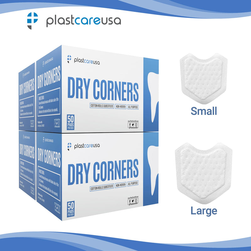 200 Dental Dry Corners, Disposable Saliva Control & Cheek Protection Pads Super Absorbent Non-Woven Padding (Cotton Roll Alternative) (Large) Large