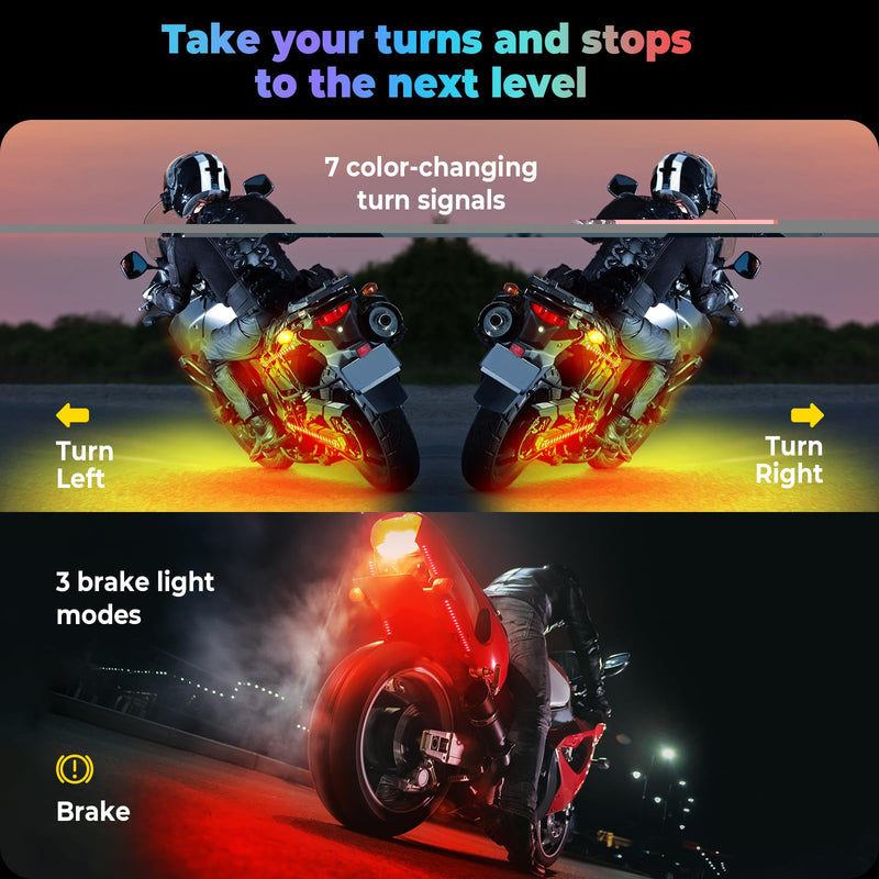 8Pcs Motorcycle Led Underglow Kit with Brake Turn Signal, Motorcycle RGB Lights with DITRIO APP/RF Remote Control, Dual Zone,12V Waterproof Pixelglow Effects for Motorcycles, Golf Carts, ATVs, UTVs 8PCS-(New 3 Control Mode)