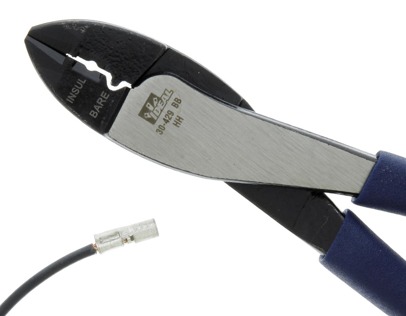 IDEAL Electrical 30-429 Multi-Crimp Tool - 9.75 in., High Leverage Pivot Wire Crimper with Knife-To-Anvil Blades, Dipped PVC Grips Standard Grip