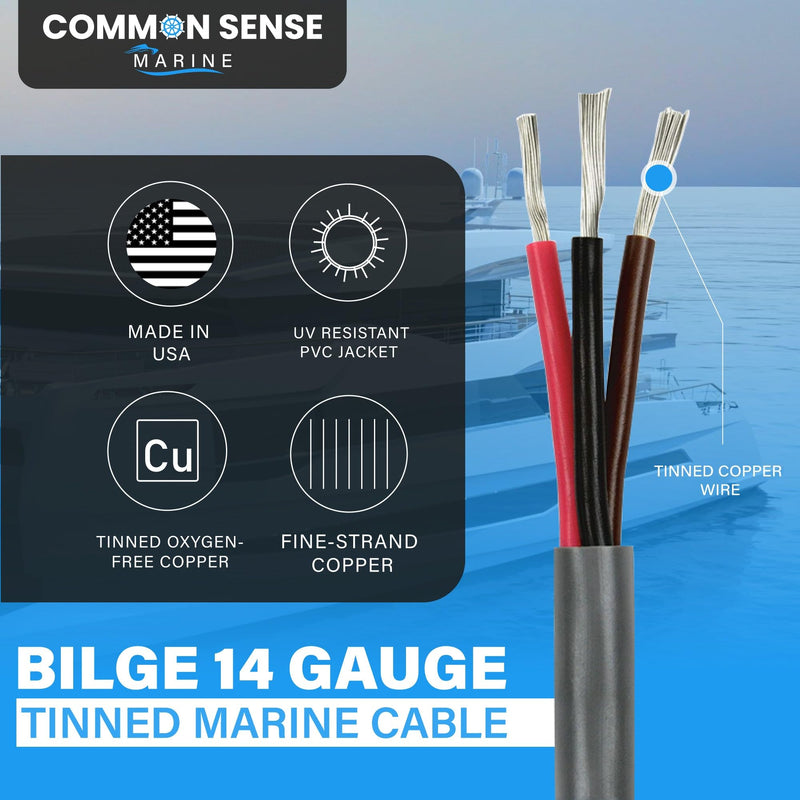 14 Gauge 3 Conductor Triplex Marine Grade Wire - 18 ft Tinned Copper Oxygen-Free Insulated - PVC for Boat, Automotive, Speakers, Camper & Trailers 18 Feet (Coiled)