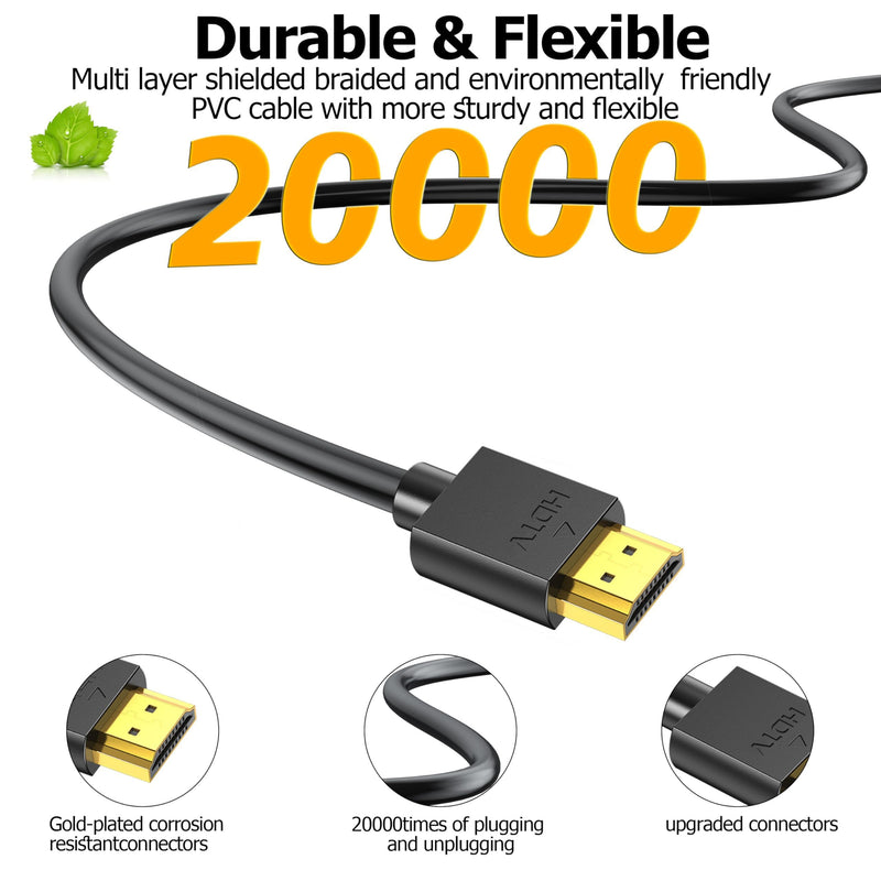 HDMI Cable 6FT 10-Pack, 4K HDMI to HDMI Cable 6FT Multi-pack,Shielded HDMI 2.0 Cord 6 FT with 4K@60Hz,2k@165/144Hz,HDCP 2.2, HDR, ARC & CL3 Rated | for Laptop, Monitor, TV PS5, PS4, Xbox, Soundbar Black