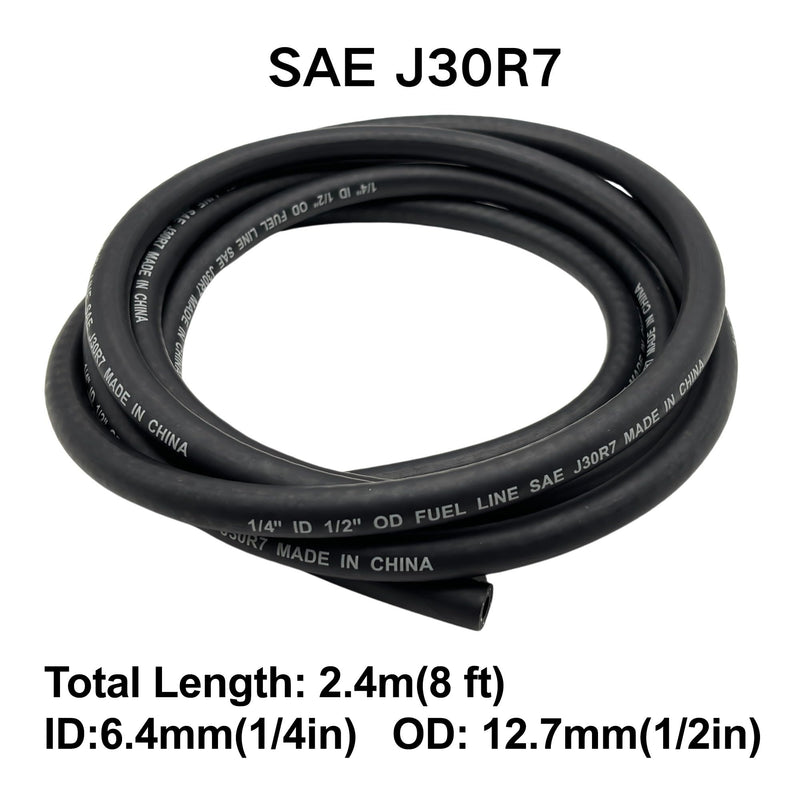 1/4" ID Fuel Hose Line Braided NBR Rubber Tubing 8 Feet for Automotives Generator Lawn Mower with 10 Clamps (6.4mm ID) 1/4" ID