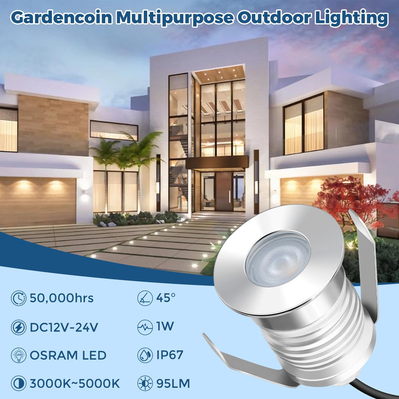 Gardencoin Recessed LED Deck Lights, Heavy Duty Soffit and Stair Lighting Outdoor, 1W 12-24V Low Voltage Landscape In Ground Well Light, Underwater Light Ultra Waterproof, Dimmable(3000K-6pack) 1 Watt-1.38inch 3000K warm white narrow
