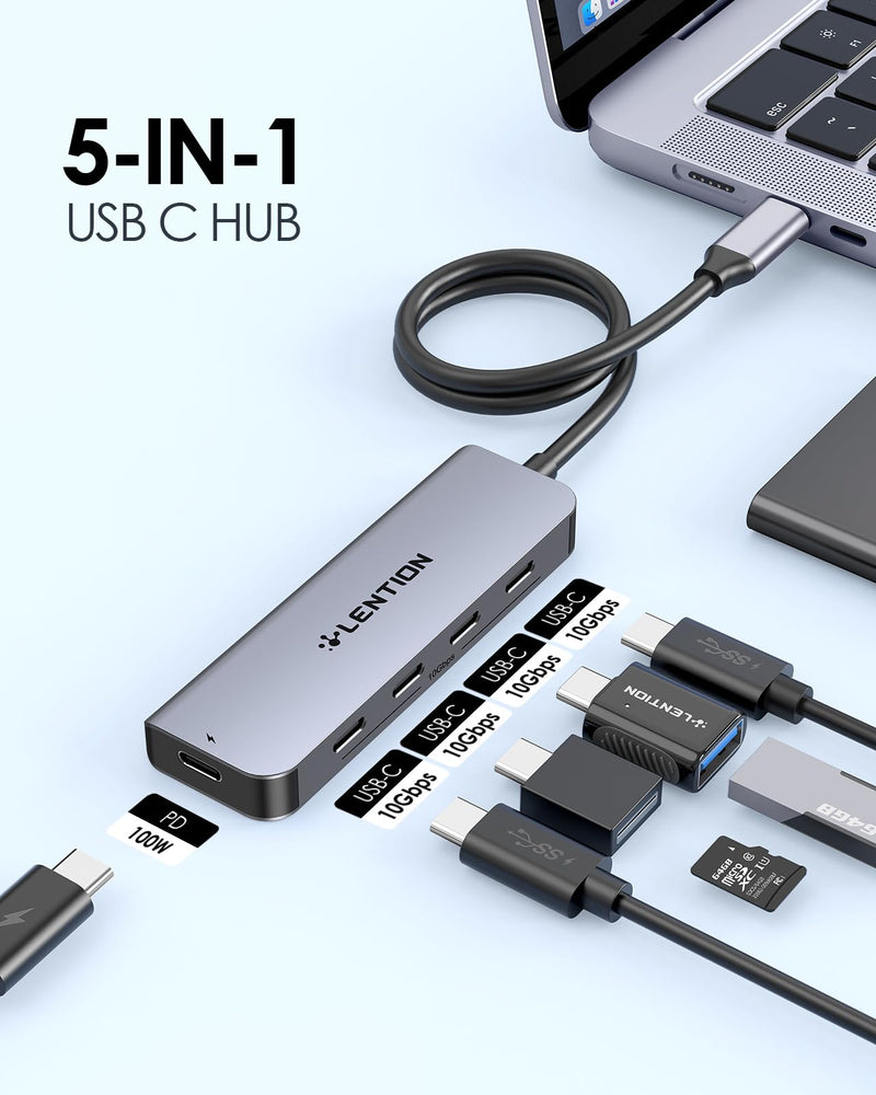 LENTION 2FT Long Cable USB C Hub with 4 x USB C Ports (USB 3.2 Gen 2, 10 Gbps,Thunderbolt Speed), 100W PD Charging, Compatible 2023-2016 MacBook Pro, New Mac Air/Surface, More (CE31s, Space Gray)