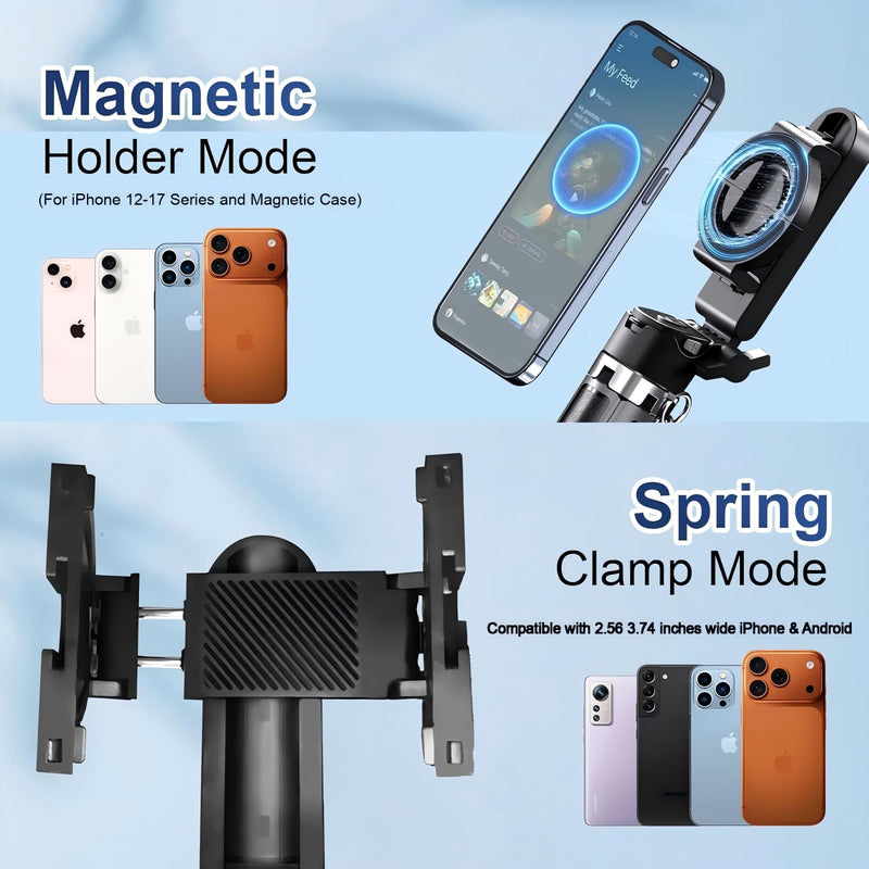 6-in-1 Magnetic Mini 20.5'' Selfie Stick for iPhone with LED Light. Can Converts into Mini Tripod/Phone Camera Grip/Handheld Stabilizer/Phone Stand. Selfie Stick with Rechargable Remote