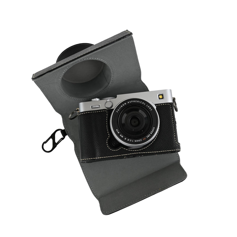 X-E5 Case, Handmade PU Leather FullBody Camera Case Bag Cover for Fujifilm X-E5 XE5 Bottom Opening Version + Neck Strap (Black) Black