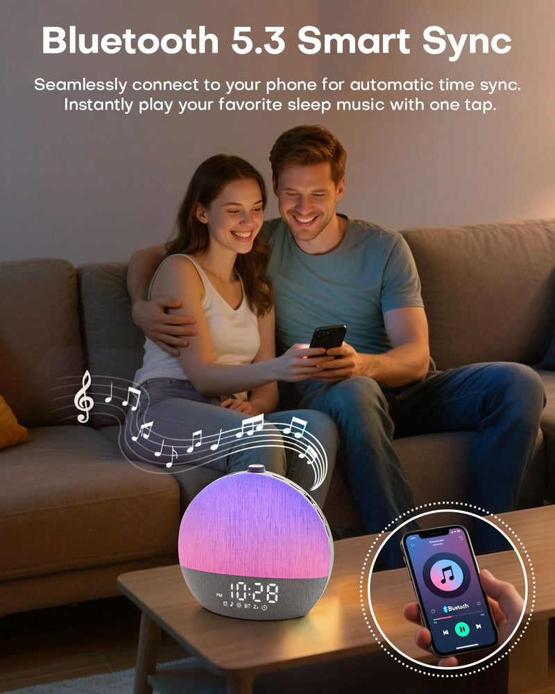 Sunrise Alarm Clock, White Noise Sound Machine, Sunlight Alarm Clocks for Bedrooms, 9 Natural Wake Up RGB Night Light, 30 Soothing Sounds for Heavy Sleepers, Baby, Kids, Adults Gifts