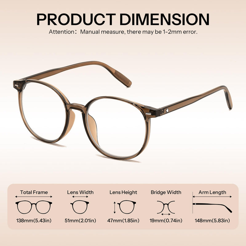 FEISEDY Photochromic Blue Light Blocking Glasses Fashion Women Men B1238 | Clear Indoors & Tinted Outdoors, Dual-purpose Transition Glasses Round Clear Vision Computer Eyeglasses UV400 Sunglasses Transparent Brown/Photochromic Grey 51 Millimeters
