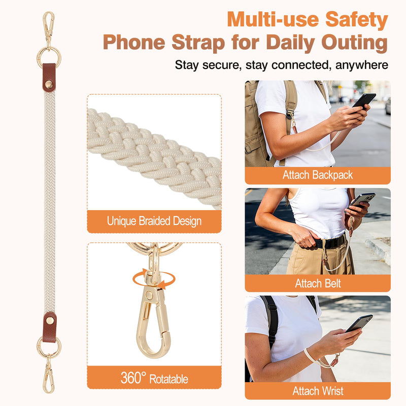 MoKo 2 Pack Stretchy Phone Lanyard Tether Retractable Phone Strap | Phone Strap with Metal Tether Tabs, Anti-Drop Outdoor Accessories for Skiing, Hiking, Cycling, Climbing Beige