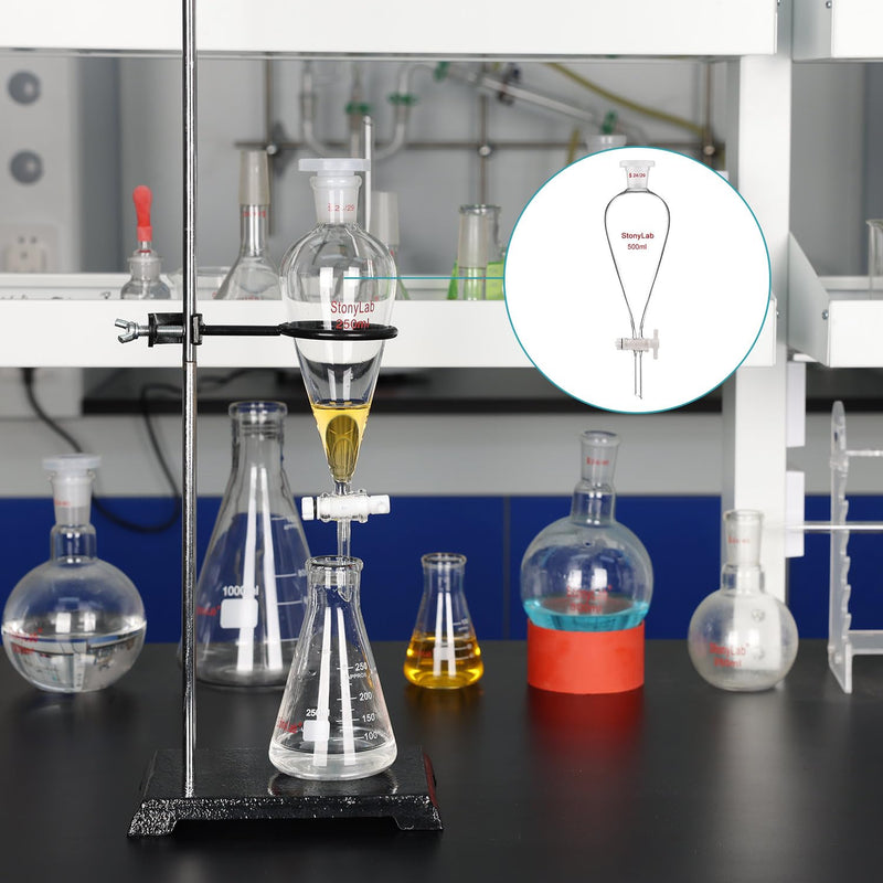 stonylab Borosilicate Glass 125 ml Heavy Wall Conical Separatory Funnel with 19/26 Joints and PTFE Stopcock, 125 ml 125.0 milliliters 1 Sep-Funnel-Glass-1PK-125mL