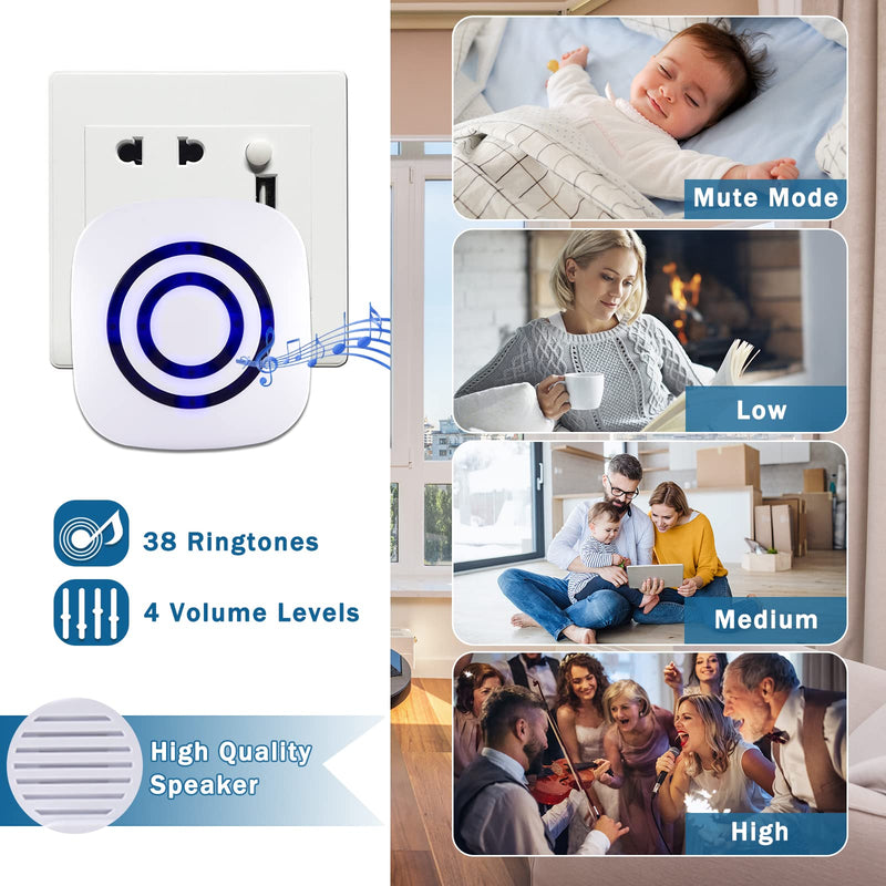 Motion Sensor Alarm - Seanme Wireless Driveway Alarm 100m Long Distance Signal Transmission, Home Security Alarm System Motion Sensor Doorbell with 38 Chime Tunes, 4 Volume Levels 2 alarms + 3 sensors