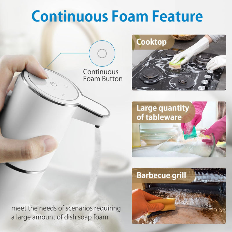 Automatic Foaming Soap Dispenser, 4-Level Adjustable Foam, Wall Mount, USB Rechargeable, 12.8oz/380ml, Touchless Hand & Dish Soap Dispenser for Bathroom, Kitchen, Hotel, Restaurant White