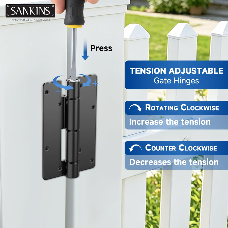 5-3/4" Adjustable Self Closing Aluminum Gate Hinges, Heavy Duty Gate Hinges for Metal Gates, Non-Legged Door Hinges Fence Gate Hinge for Pool Gate, Aluminum Gate, 2pcs, Black