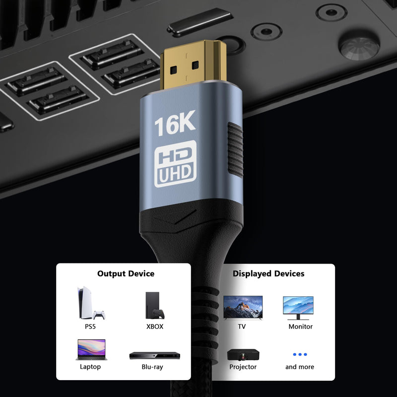 16K 8K HDMI 2.2 Cable 96Gbps 6.6FT/2M, Ultra High Speed HDMI Gaming Cord Support 4K@480Hz 8K@240Hz, HDCP 2.2&2.3, Dynamic HDR, eARC,DTS:X, Compatible with PC/Monitor TV/HDTV/PS5/Blu-ray