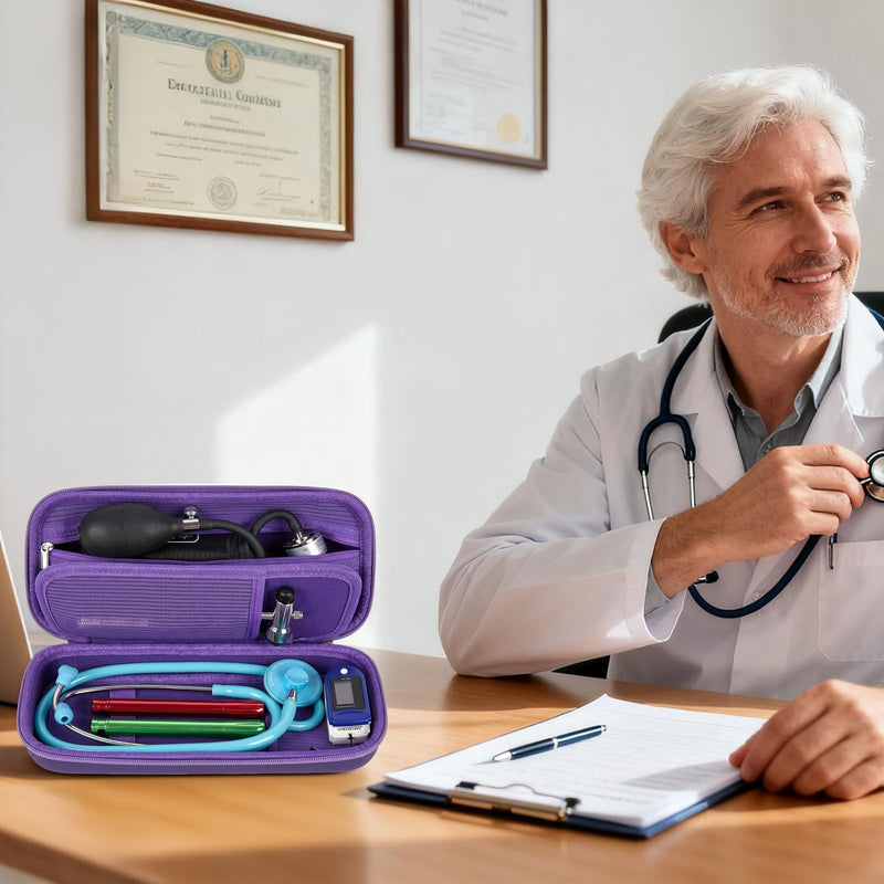 Stethoscope Case Compatible with 3M Littmann Classic III/for MDF Instruments/for Paramed/for FriCARE Monitoring Stethoscope, Extra Room for Doctor & Nurse Accessories-Purple Purple