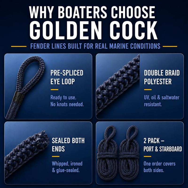 5/16" X 5FT (8mm x 1.5M) Fender Line Navy Blue 2 Pack Premium Double Braid, Mooring Dock Marine-Grade Dock Lines for Boats, Pre-Spliced with Eye Fender Lines 5/16" X 5FT - Navy