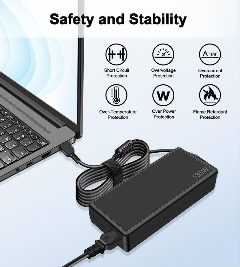135W Charger Compatible with Lenovo ThinkPad Universal Thunderbolt 3 4 Dock Gen 1 2, Ultra/Pro Docking Station Power Cord, ideapad Gaming 3-15 L340/Yoga 9i Laptop Adapter ADL135NDC3A