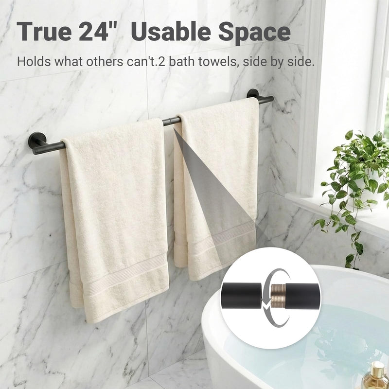 5-Piece Matte Black Bathroom Hardware Set, SUS304 Stainless Steel Wall Mounted Bathroom Accessories, 24 Inch Towel Bar, Towel Ring, Toilet Paper Holder, 2 Hooks, Rustproof Modern Bathroom Fixtures