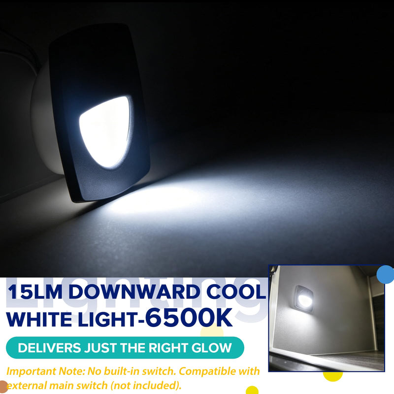 Boat Courtesy Lights Boat Deck Lights LED Waterproof 2 1/4 Inch 12v Black Courtesy Light for RV Trailer Camper Marine Sailboat Recessed Stair Light 0.2W 15LM 6500K White Companion Way Lighting, 6-Pack Cold White Light