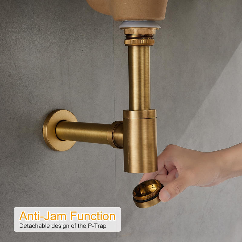 Solid Brass Adjustable 1-1/4 Bottle Trap with Overflow Drain Stopper Set, Bathroom Sink P-Trap Complete Set Sink Drain Kit Tube, Antique