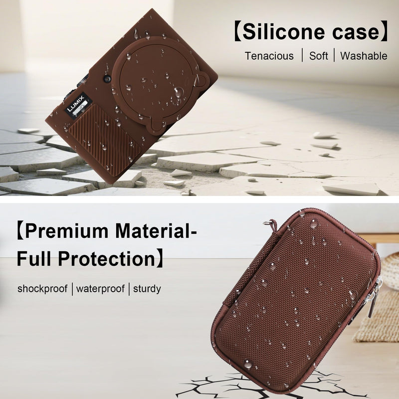 Elonbo Camera Case for Panasonic LUMIX ZS/ TZ99 Point and Shoot Camera, Panasonic LUMIX ZS/ TZ99 Digital Camera Hard Carrying Case + Soft Silicone Cover with Removable Lens Cover, Coffee color