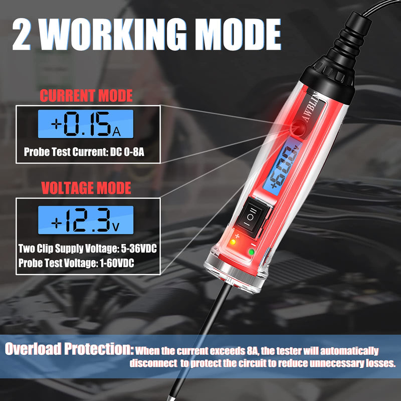 Power Circuit Probe Tester, LCD Digital Automotive Test Light with Voltage Display&Illumination, DC Voltage Tester, Electrical System Tool, Relay Fuse Continuity Current Test.