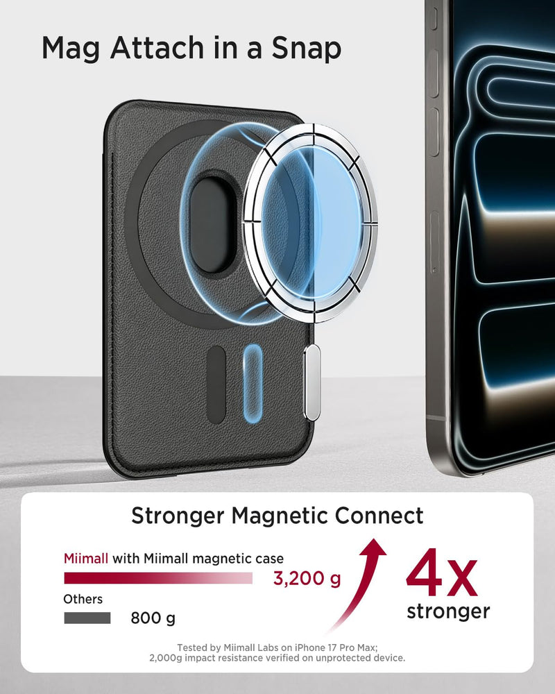 Miimall for MagSafe Wallet Leather, [RFID Blocking] 3-Card Holder for iPhone 17/16/15/14 Pro Max Plus Air, Pixelsnap, Google Series Double Sided Ultra Thin Slim Strong Magnetic Phone Wallet Black 3 Cards