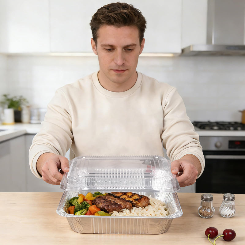 9x13 Inch Disposable Aluminum Foil Pans with Clear Lids(20 Pack)Half Size Tin Foil Pans,Disposable Food Containers Baking Pans For Cooking, Meal Prep, Roasting, Chafing, Heating, Steam Table 20