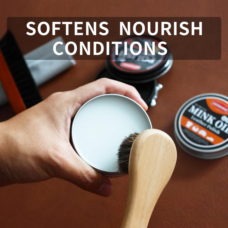 Black Brown Shoe Polish Kit Saddle Soap Mink Oil Shoe Shine Kit Boots Leather Conditioner Cream Wax Care Set 10pcs Polish Kit 10pcs Black Polish