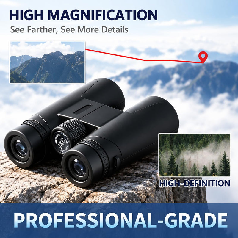 10x42 Binoculars for Adults and Teens 14+, HD, BAK4 Prism and FMC Lens, Easy Focus, Compact, for Bird Watching, Travel, Concerts, Sports, with Carrying Case