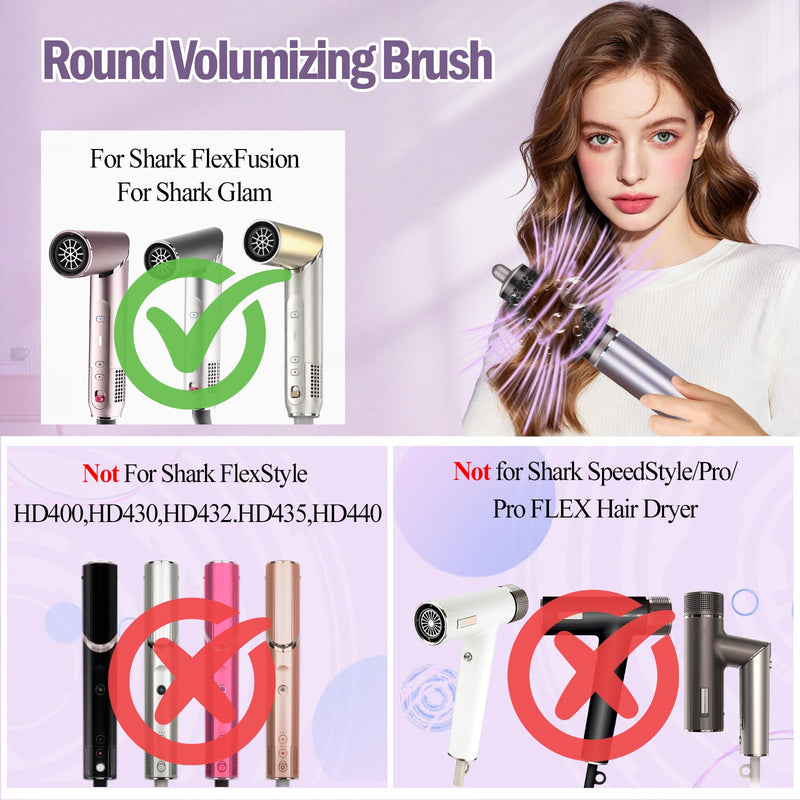 Round Volumizing Brush Attachment for Shark FlexFusion | For Shark Glam Accessories, for Fast Dry Smooth Styling Adds Volume Curls（1.72in Barrel, 2.4in with Bristles）