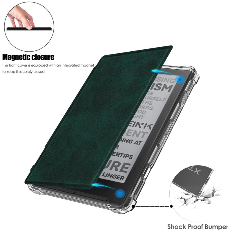 Case for 4.3" Xteink X4,Clear Soft TPU Back Cover, Pine Green | Thin & Lightweight,Scratch Proof & Shockproof,Magnetic Closure,PU Leather Protective Cover for Xteink X4