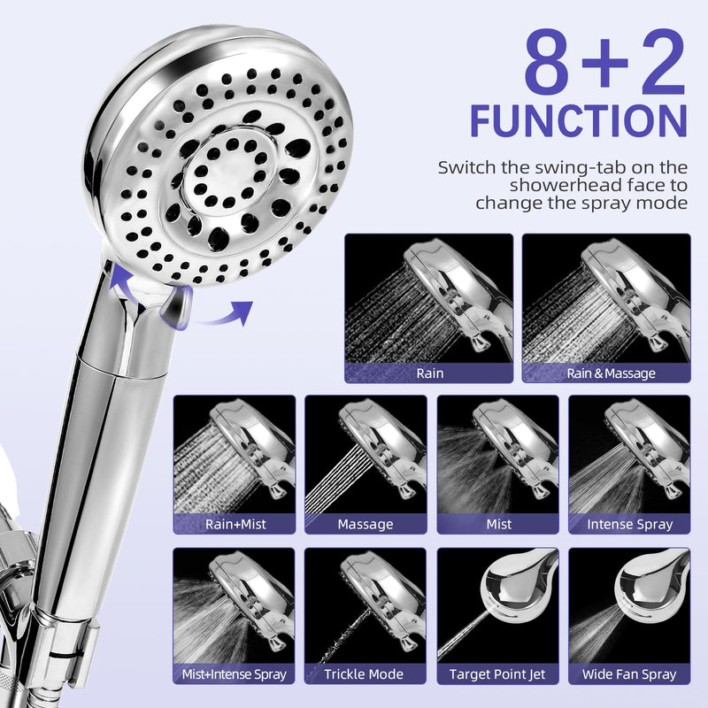 Filtered Shower Head with Handheld, High Pressure, 10 Spray Mode, Shower Head with Filters for Hard Water, Remove Chlorine, Reduce Dry Itchy Skin