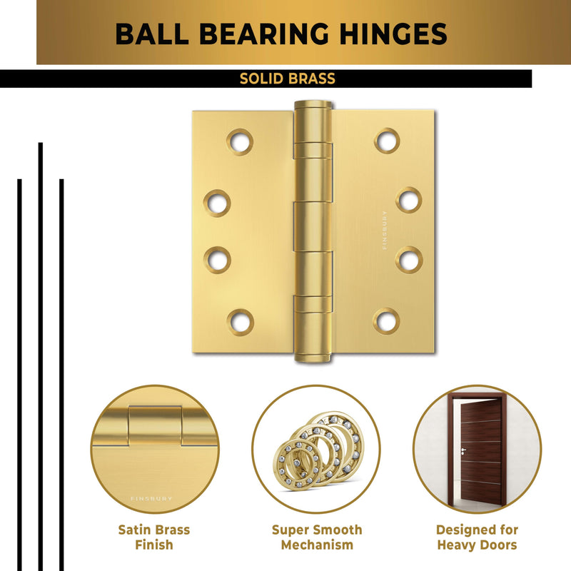 Door Hinge Ball Bearing 4 x 4 Inches Solid 304 Steel Durable Heavy Duty Machined NRP Architectural Grade Mortise Hinges - Set of 2 Matte Gold Door Hinges (Matte Gold) 4x4" Satin Brass