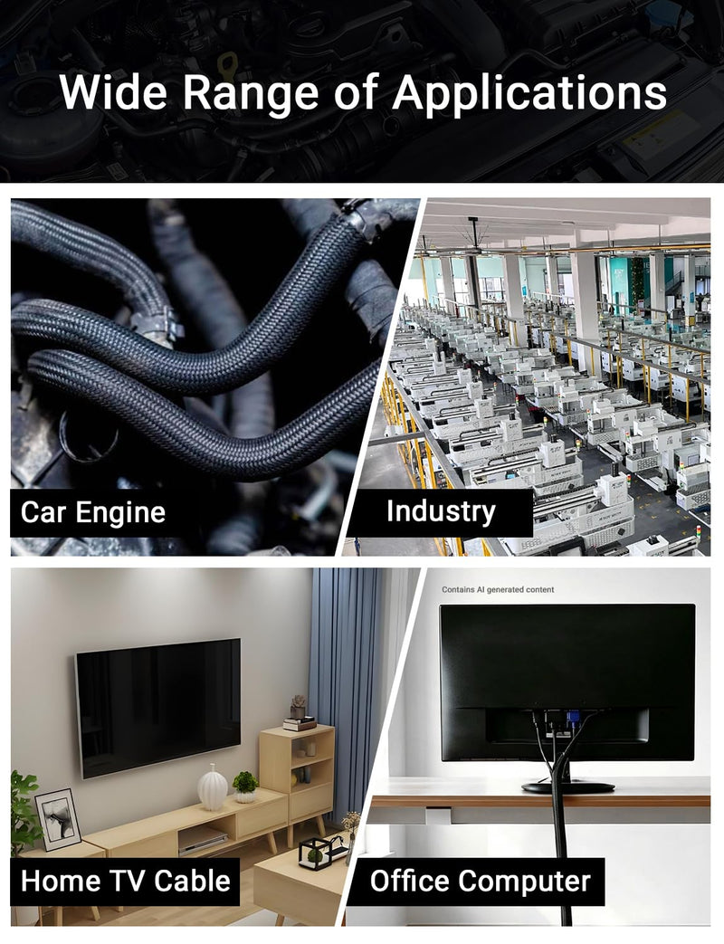 Braided Wire Loom Tubing, 25FT 1/2Inch Self-Wrapping Cable Sleeve | Cable Sleeves Cord Management, Flexible Cable Management Sleeve, Cold and Heat-Resistant, for Automotive Engine, Home Theater 1/2"