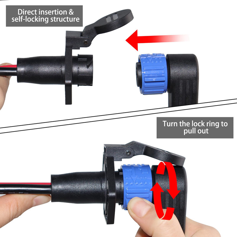 Trolling Motor Plugs for Minn Kota,50A Trolling Motor Plug Receptacle Set for Marine Boat Down Rigger Fishing Reel,2-Wire 8 Gauge Male & Female Watertight Quick Connect 12V/24V/36V/48V 2-Prong,Elbow (1pk blue)