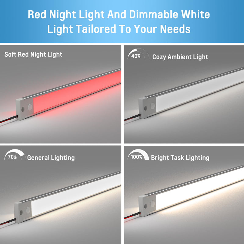 acegoo RV Interior LED Light Bar 12V LED Light Strip for Motorhome Camper Trailer Kitchen Countertop Under Cabinet Lighting, Integral Dimmer Switch & Red Night Light (Warm White, 16.5 inch) Warm White 16.5 Inches