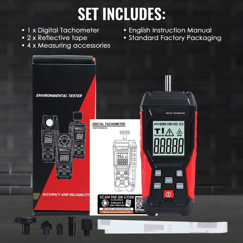 2-in-1 Digital Tachometer with Laser & Contact Non-Contact Laser Tach Meter 3-19999RPM and Photo Tachometer 3~99999RPM MAX/MIN/Hold Data/AVG, Backlit RPM Gauge for Cars, HVAC, Motors, Small Engines