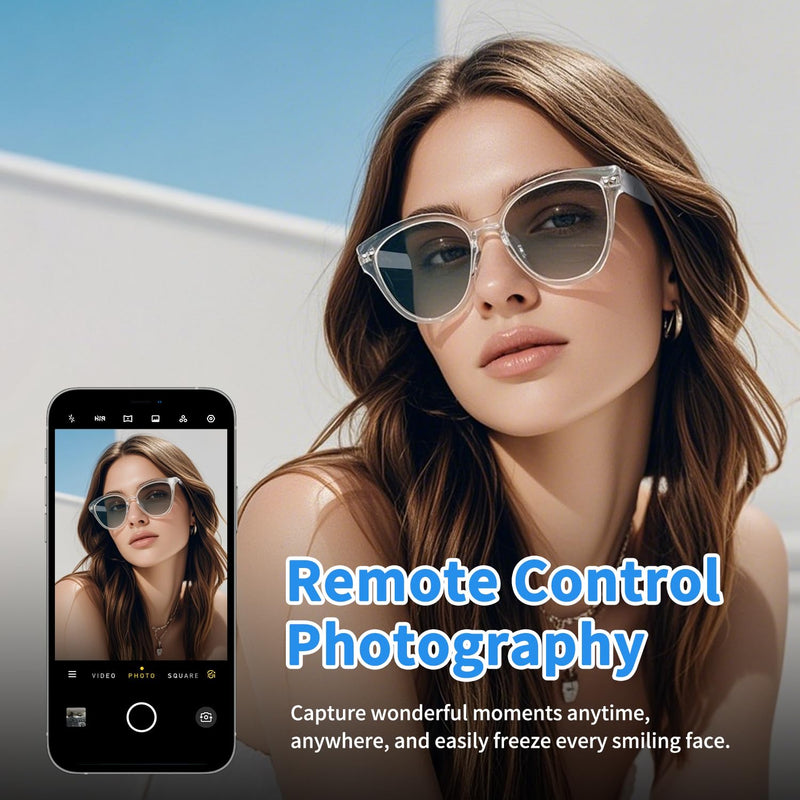 Bluetooth Audio Smart Glasses, Blue Light Glasses for Women Men, Remote Shooting, Open Ear Sound Mic &Speakers, Magnetic Charging, Color-Changing & Polarized Lenses, Voice Assistant (GS07-Clear) GS07-Clear