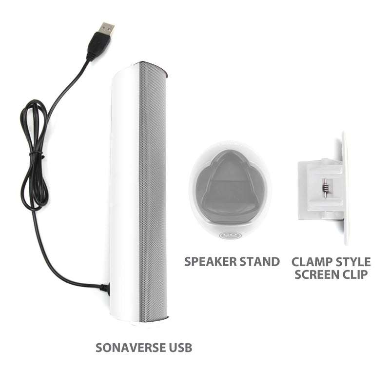 GOgroove SonaVERSE USB Speakers for Laptop Computer - USB Powered Mini Sound Bar with Clip-On Portable External Speaker Design for Monitor, One Cable for Digital Audio Input and Power (White) White