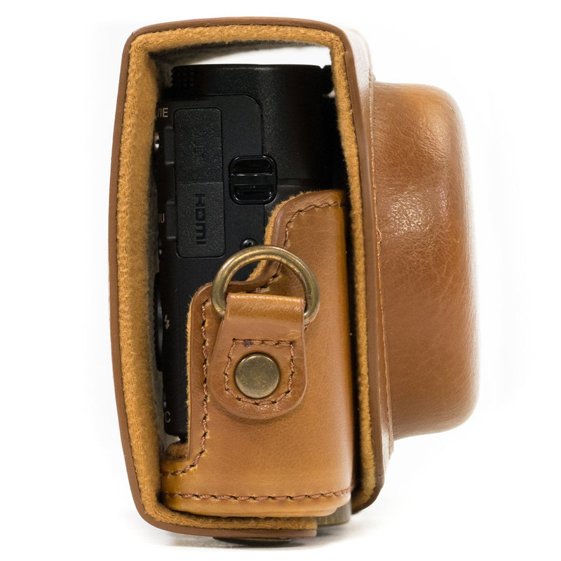 MegaGear Ever Ready Protective Leather Camera Case, Bag for Sony Cyber-Shot DSC-WX500 Digital Camera (Light Brown) (MG601) One Size Light Brown
