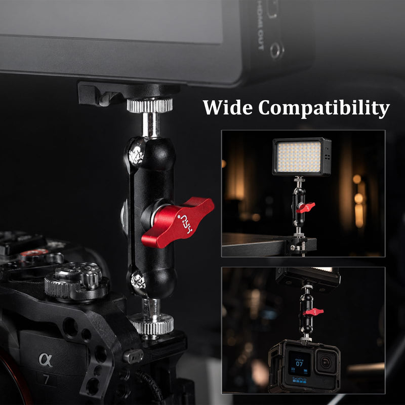 HSU Magic Arm with Dual Ball Head | Double 1/4"-20 Screws, 360° Metal Adjustable Universal Extension Bracket for Monitor, LED Light, Microphone, GoPro（2 Pack）