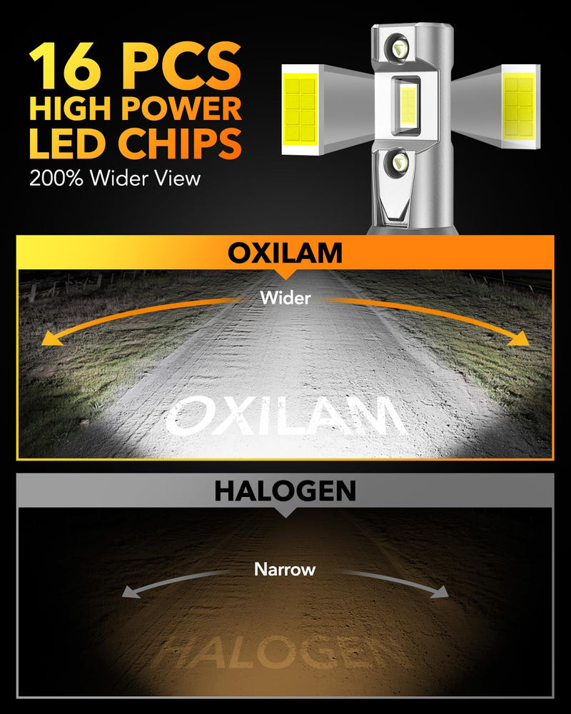 OXILAM H11 H8 H9 LED Bulb, 900% Ultra-Brightness, 5 Min Quick Install, 70000 Hours Lifespan, No Flicker, Plug and Play, Pack of 2 H11/H16