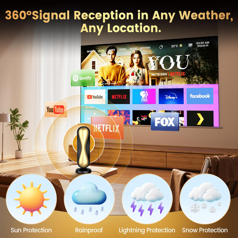 2026 Magnetic Digital TV Antenna, Supports 4K 8K, Works for All TVs Works | Works with all Smart TVs and digital devices, stable signal for clear HD channels, and easy setup. Gold