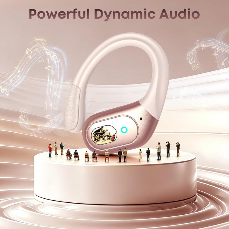 sajawass Wireless Earbuds Bluetooth 5.4 Headphones, IPX7 Waterproof Earphones, Over-Ear Earphones, Noise Canceling Ear Buds with 75hr Playtime, LED Power Display for Sports/Workouts - Rose Gold