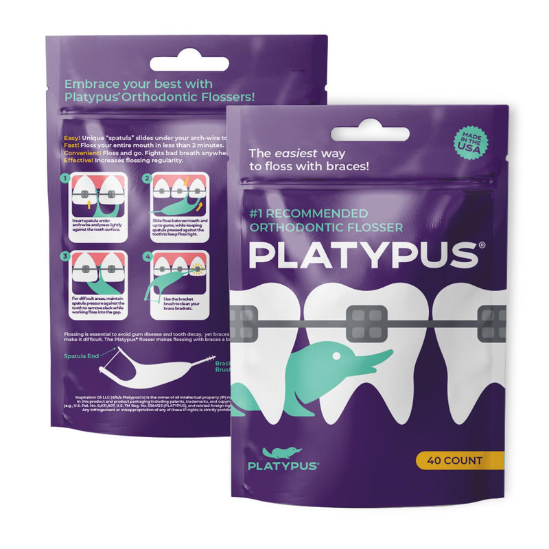 Platypus Orthodontic Flossers for Braces | Ortho Picks for Adults & Kids | Fits Under Arch Wire | Non-Damaging | Encourage Flossing Habits | Floss Teeth in Under Two Minutes (40 Count (Pack of 4)) 40 Count (Pack of 4)