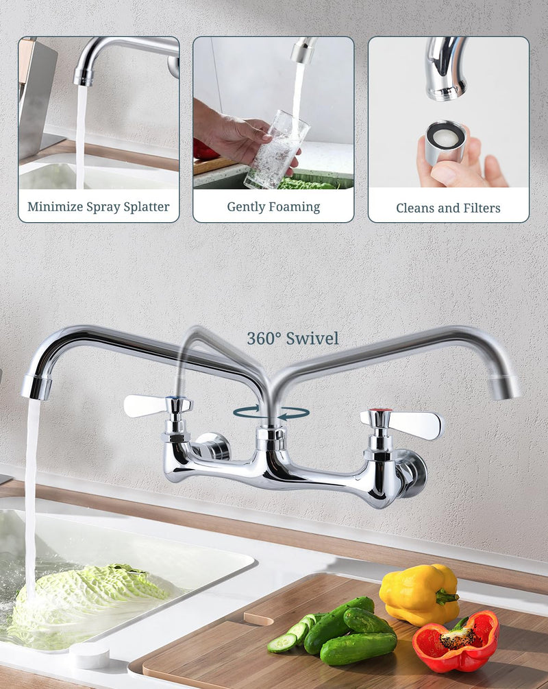 Commercial Faucet Parts 14 Inch Swivel Spout Replacement Kit for Commercial Kitchen Sink Faucet 1.8 GPM Stainless Steel Swivel Swing Add-on Nozzle for 2 or 3 Bay Compartment Sinks