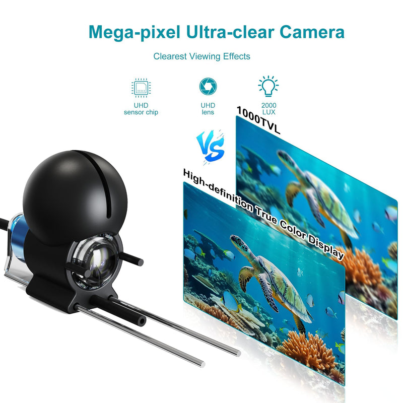 Underwater Fishing Camera with 4.3 Inch LCD, 5000mAh Battery, Infrared Night Vision Light, Portable Fish Finder with 100ft Cable for Ice Lake Boat Kayak Fishing black