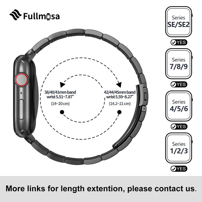 Fullmosa No Tools Needed Compatible Apple Watch Bands 41mm 40mm 38mm,Slim Stainless Steel Chain Strap with Case for iWatch Series 9/8/7/6/5/4/3/2/1/SE2/SE,Black Black 41/40/38mm